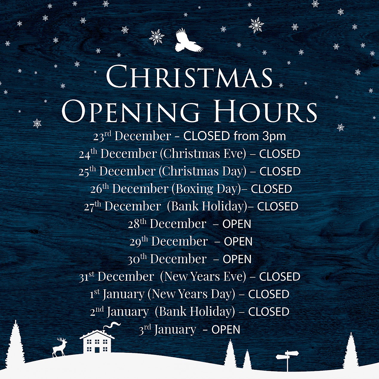 Christmas Opening Hours